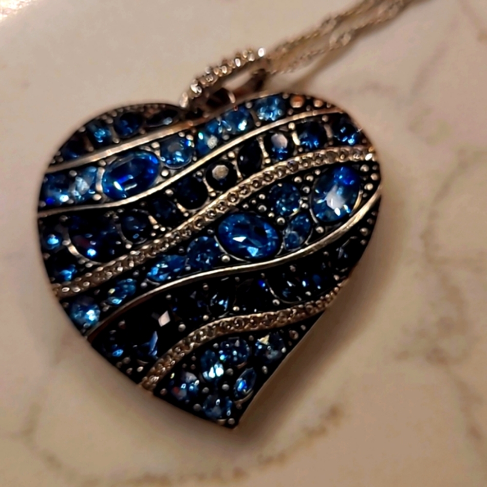 Brighton Blue Crystal Reversible Heart Necklace